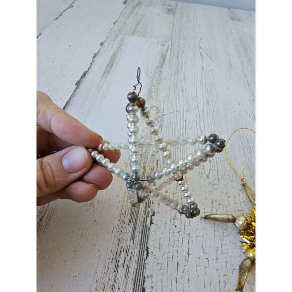 Antique beaded star tinsel ornament set‎ Xmas tree vintage - Picture 4 of 12
